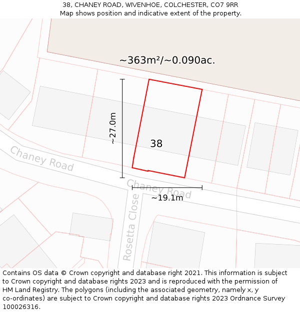 38, CHANEY ROAD, WIVENHOE, COLCHESTER, CO7 9RR: Plot and title map