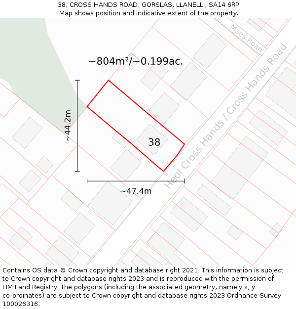 38, CROSS HANDS ROAD, GORSLAS, LLANELLI, SA14 6RP: Plot and title map