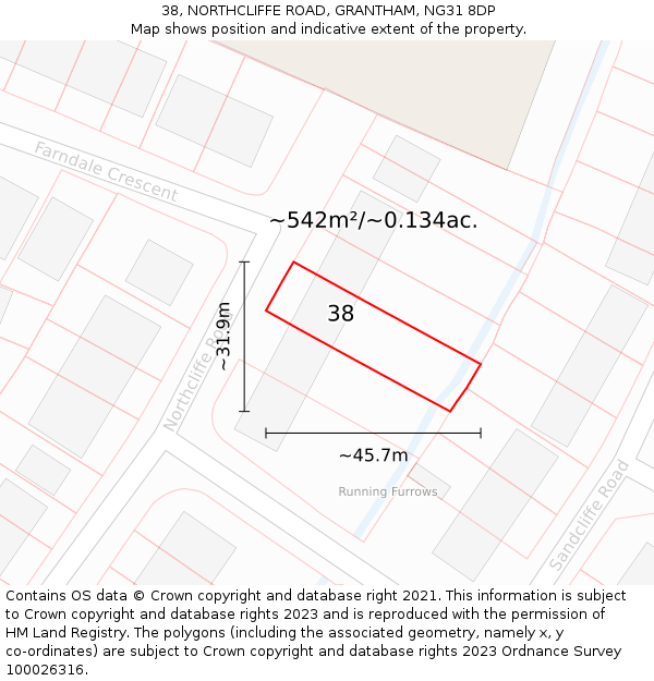 38, NORTHCLIFFE ROAD, GRANTHAM, NG31 8DP: Plot and title map