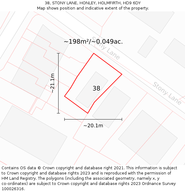 38, STONY LANE, HONLEY, HOLMFIRTH, HD9 6DY: Plot and title map