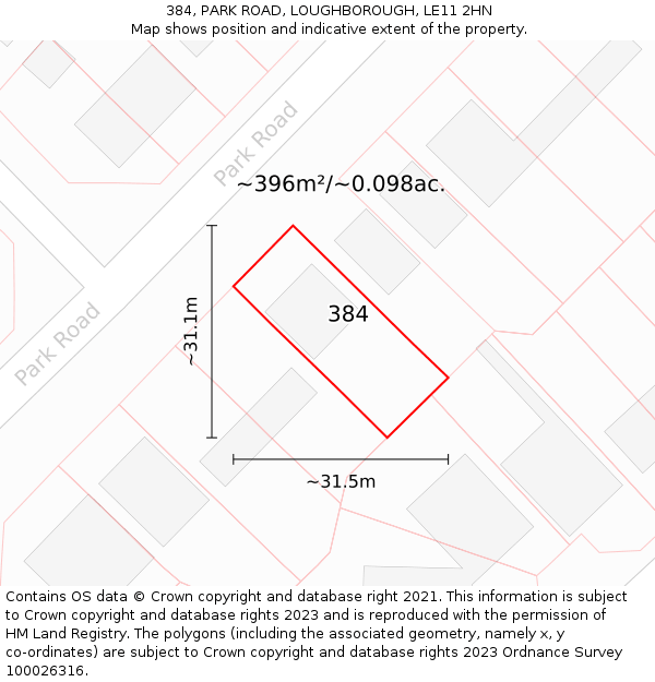 384, PARK ROAD, LOUGHBOROUGH, LE11 2HN: Plot and title map