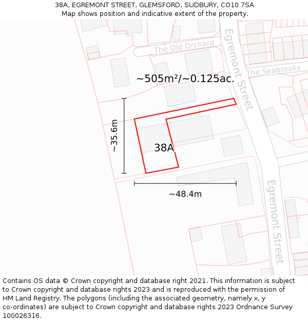 38A, EGREMONT STREET, GLEMSFORD, SUDBURY, CO10 7SA: Plot and title map