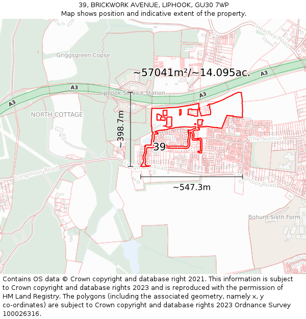 39, BRICKWORK AVENUE, LIPHOOK, GU30 7WP: Plot and title map