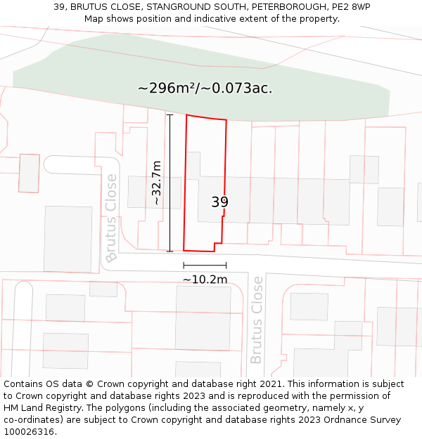 39, BRUTUS CLOSE, STANGROUND SOUTH, PETERBOROUGH, PE2 8WP: Plot and title map