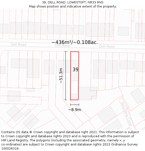 39, DELL ROAD, LOWESTOFT, NR33 9NS: Plot and title map