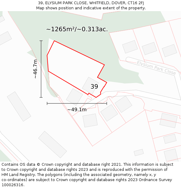 39, ELYSIUM PARK CLOSE, WHITFIELD, DOVER, CT16 2FJ: Plot and title map