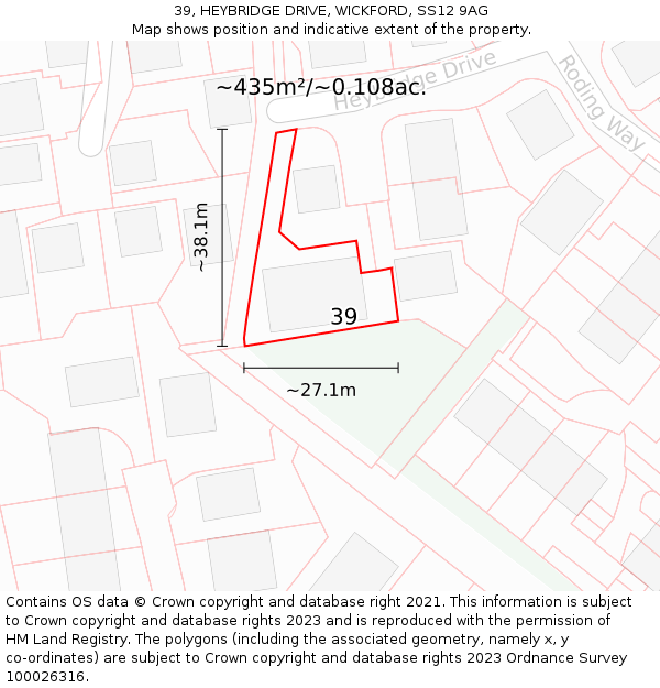 39, HEYBRIDGE DRIVE, WICKFORD, SS12 9AG: Plot and title map