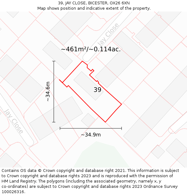 39, JAY CLOSE, BICESTER, OX26 6XN: Plot and title map