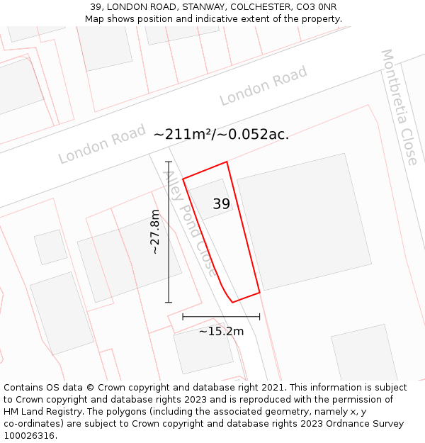 39, LONDON ROAD, STANWAY, COLCHESTER, CO3 0NR: Plot and title map