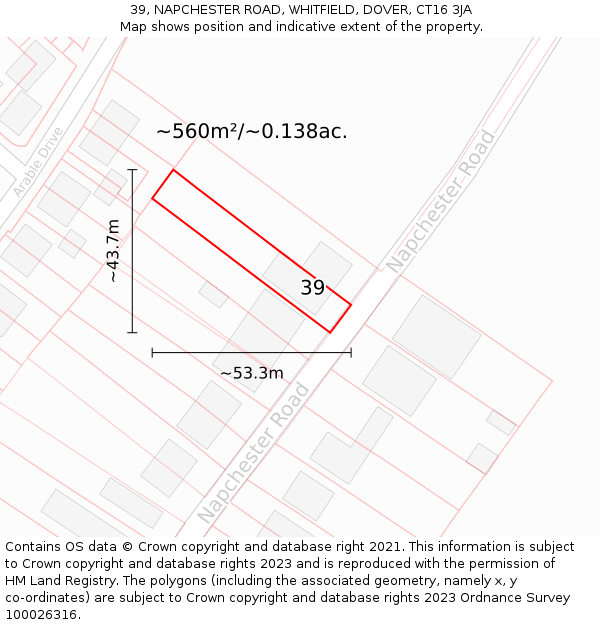 39, NAPCHESTER ROAD, WHITFIELD, DOVER, CT16 3JA: Plot and title map