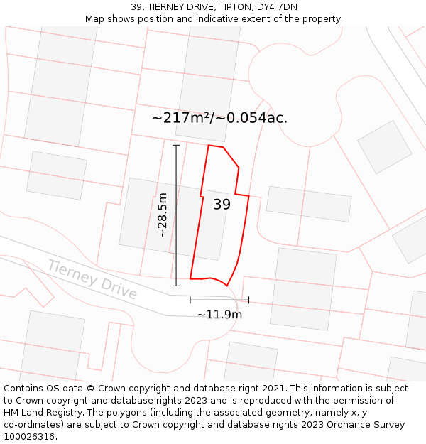 39, TIERNEY DRIVE, TIPTON, DY4 7DN: Plot and title map