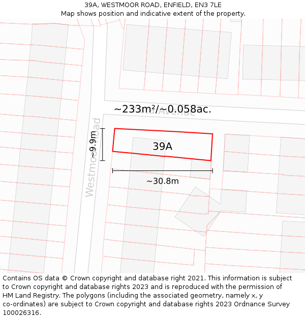 39A, WESTMOOR ROAD, ENFIELD, EN3 7LE: Plot and title map