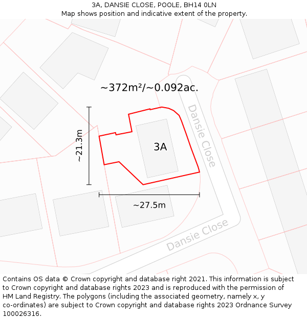 3A, DANSIE CLOSE, POOLE, BH14 0LN: Plot and title map