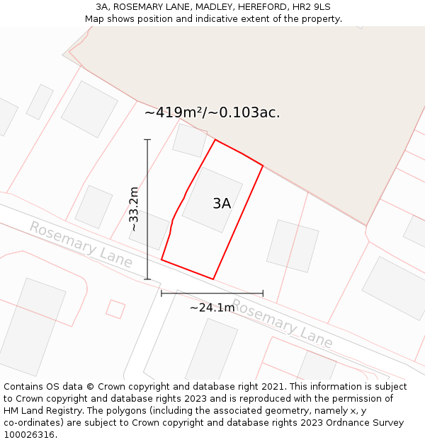 3A, ROSEMARY LANE, MADLEY, HEREFORD, HR2 9LS: Plot and title map