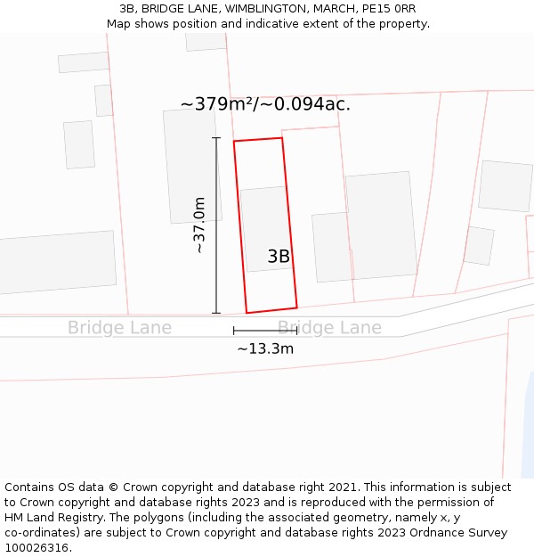 3B, BRIDGE LANE, WIMBLINGTON, MARCH, PE15 0RR: Plot and title map