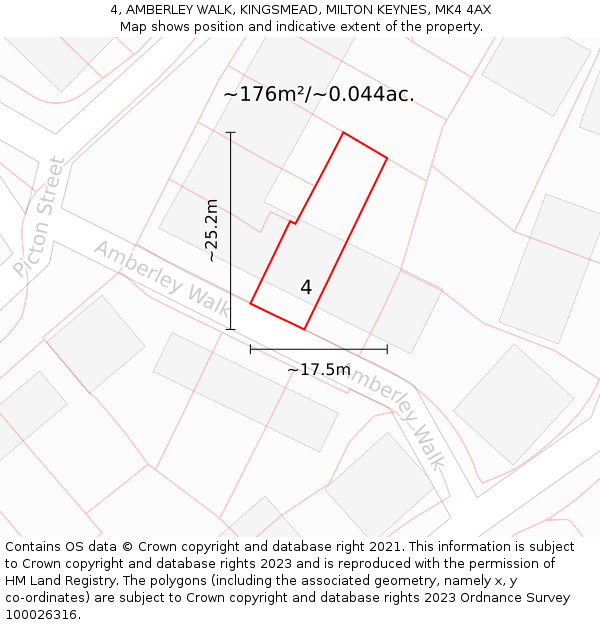 4, AMBERLEY WALK, KINGSMEAD, MILTON KEYNES, MK4 4AX: Plot and title map