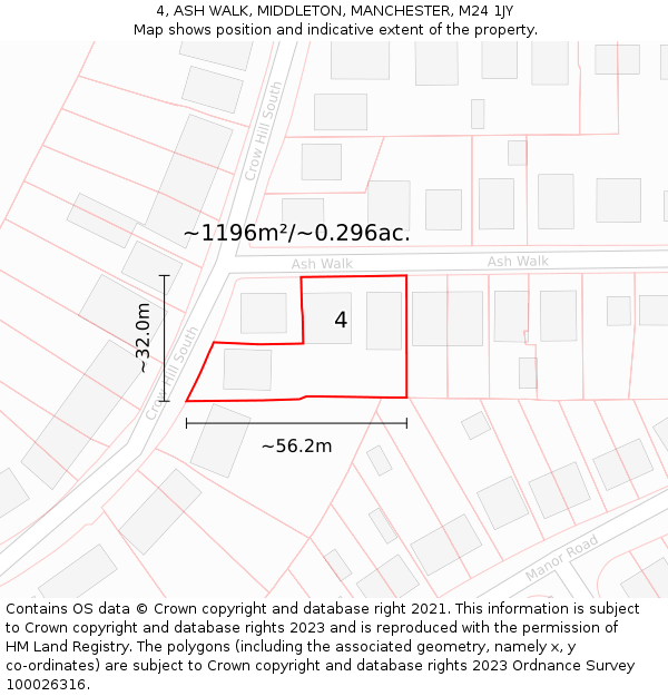 4, ASH WALK, MIDDLETON, MANCHESTER, M24 1JY: Plot and title map