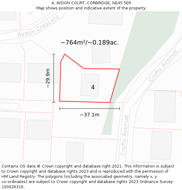 4, AYDON COURT, CORBRIDGE, NE45 5ER: Plot and title map