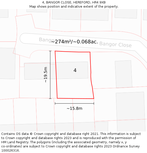 4, BANGOR CLOSE, HEREFORD, HR4 9XB: Plot and title map