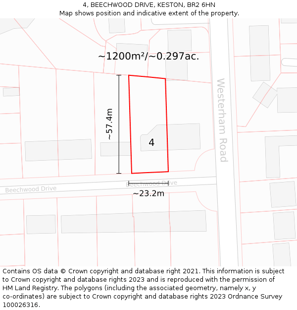 4, BEECHWOOD DRIVE, KESTON, BR2 6HN: Plot and title map