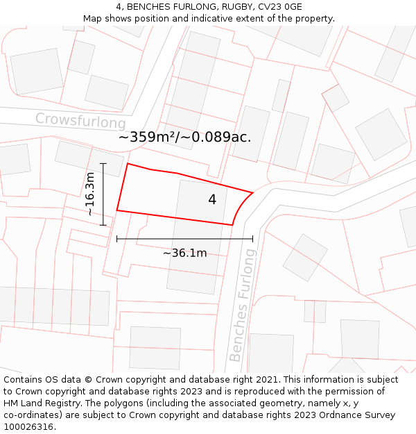 4, BENCHES FURLONG, RUGBY, CV23 0GE: Plot and title map