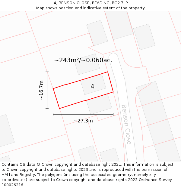 4, BENSON CLOSE, READING, RG2 7LP: Plot and title map