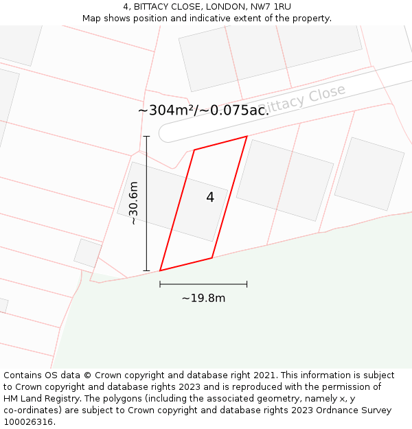 4, BITTACY CLOSE, LONDON, NW7 1RU: Plot and title map