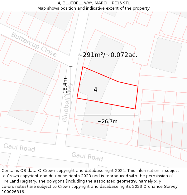 4, BLUEBELL WAY, MARCH, PE15 9TL: Plot and title map