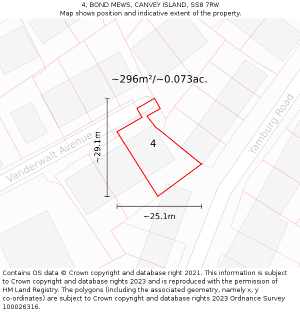 4, BOND MEWS, CANVEY ISLAND, SS8 7RW: Plot and title map