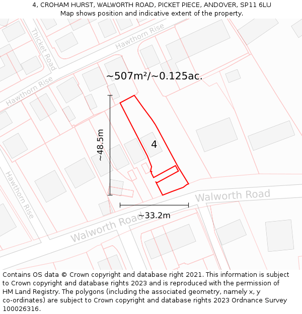 4, CROHAM HURST, WALWORTH ROAD, PICKET PIECE, ANDOVER, SP11 6LU: Plot and title map