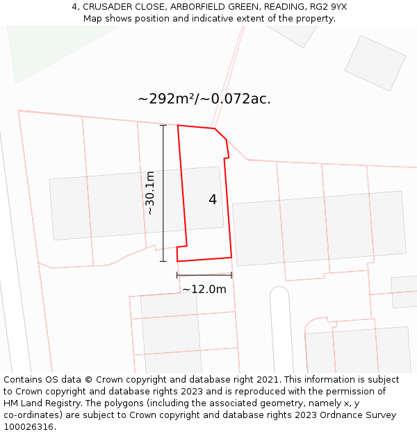 4, CRUSADER CLOSE, ARBORFIELD GREEN, READING, RG2 9YX: Plot and title map