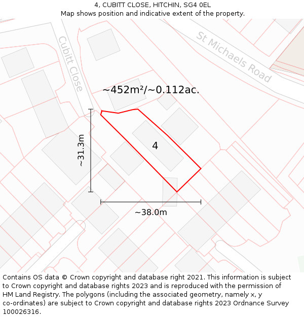 4, CUBITT CLOSE, HITCHIN, SG4 0EL: Plot and title map