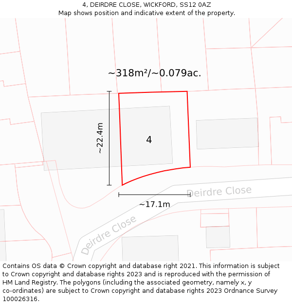 4, DEIRDRE CLOSE, WICKFORD, SS12 0AZ: Plot and title map