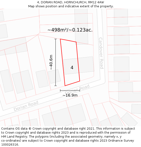 4, DORIAN ROAD, HORNCHURCH, RM12 4AW: Plot and title map