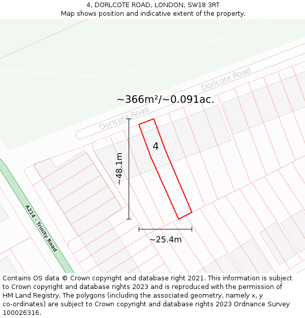 4, DORLCOTE ROAD, LONDON, SW18 3RT: Plot and title map