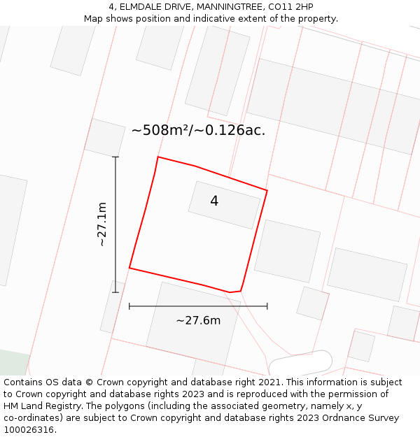 4, ELMDALE DRIVE, MANNINGTREE, CO11 2HP: Plot and title map