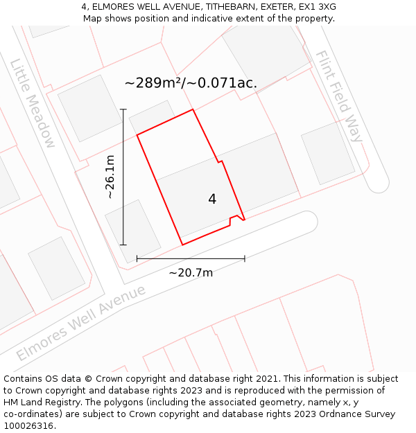 4, ELMORES WELL AVENUE, TITHEBARN, EXETER, EX1 3XG: Plot and title map