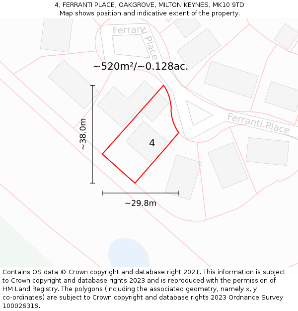 4, FERRANTI PLACE, OAKGROVE, MILTON KEYNES, MK10 9TD: Plot and title map