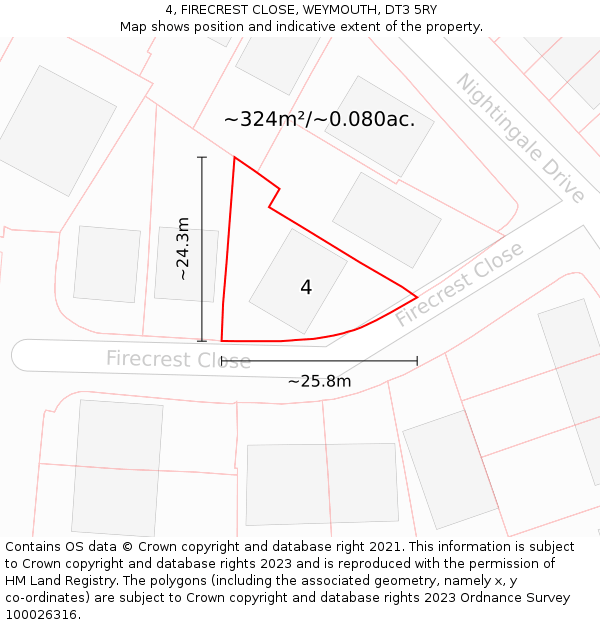 4, FIRECREST CLOSE, WEYMOUTH, DT3 5RY: Plot and title map