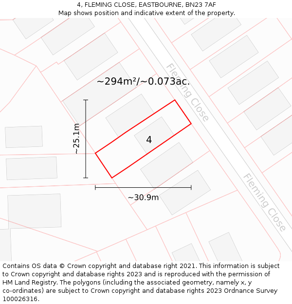 4, FLEMING CLOSE, EASTBOURNE, BN23 7AF: Plot and title map