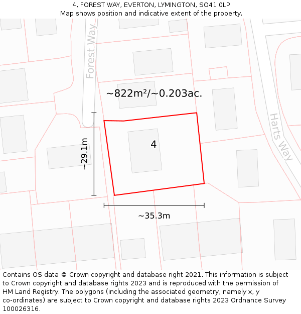 4, FOREST WAY, EVERTON, LYMINGTON, SO41 0LP: Plot and title map