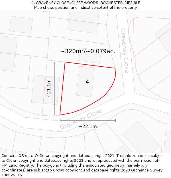 4, GRAVENEY CLOSE, CLIFFE WOODS, ROCHESTER, ME3 8LB: Plot and title map