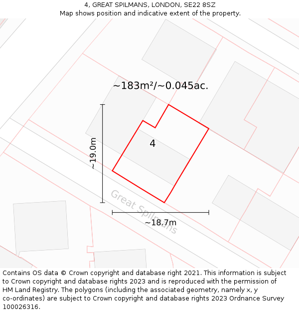 4, GREAT SPILMANS, LONDON, SE22 8SZ: Plot and title map