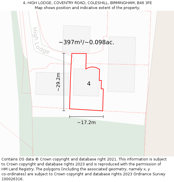 4, HIGH LODGE, COVENTRY ROAD, COLESHILL, BIRMINGHAM, B46 3FE: Plot and title map