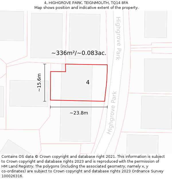 4, HIGHGROVE PARK, TEIGNMOUTH, TQ14 8FA: Plot and title map