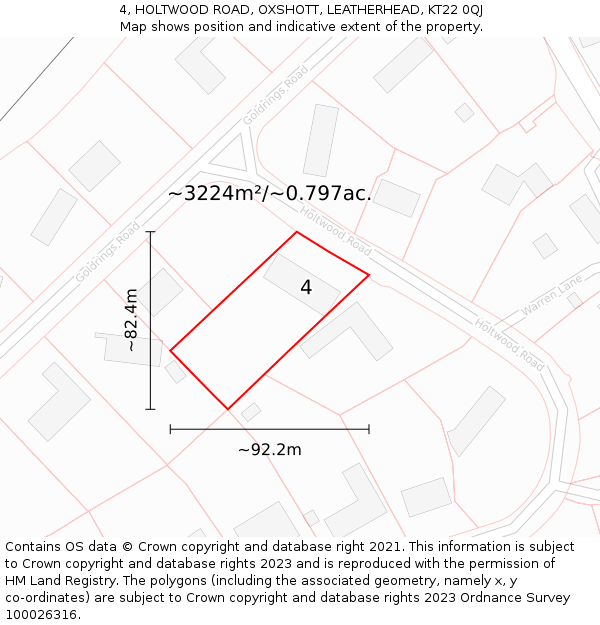 4, HOLTWOOD ROAD, OXSHOTT, LEATHERHEAD, KT22 0QJ: Plot and title map