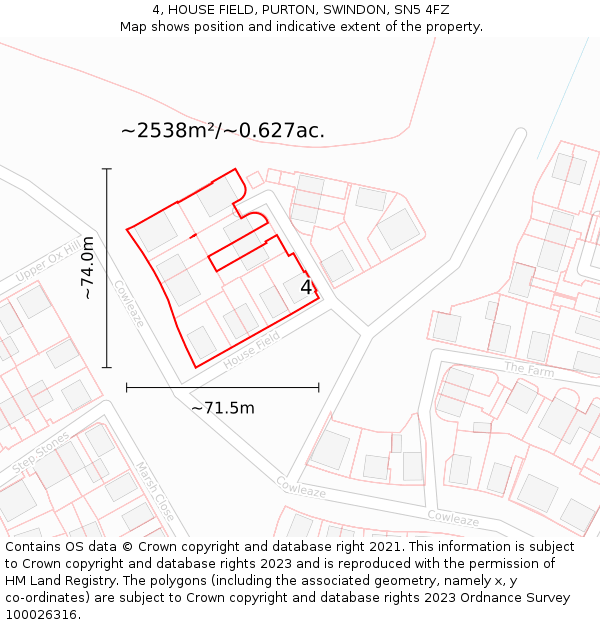 4, HOUSE FIELD, PURTON, SWINDON, SN5 4FZ: Plot and title map