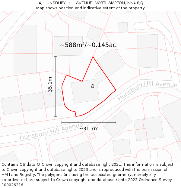 4, HUNSBURY HILL AVENUE, NORTHAMPTON, NN4 8JQ: Plot and title map