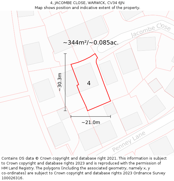 4, JACOMBE CLOSE, WARWICK, CV34 6JN: Plot and title map