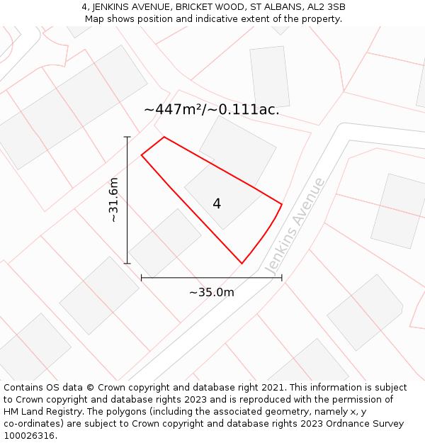 4, JENKINS AVENUE, BRICKET WOOD, ST ALBANS, AL2 3SB: Plot and title map